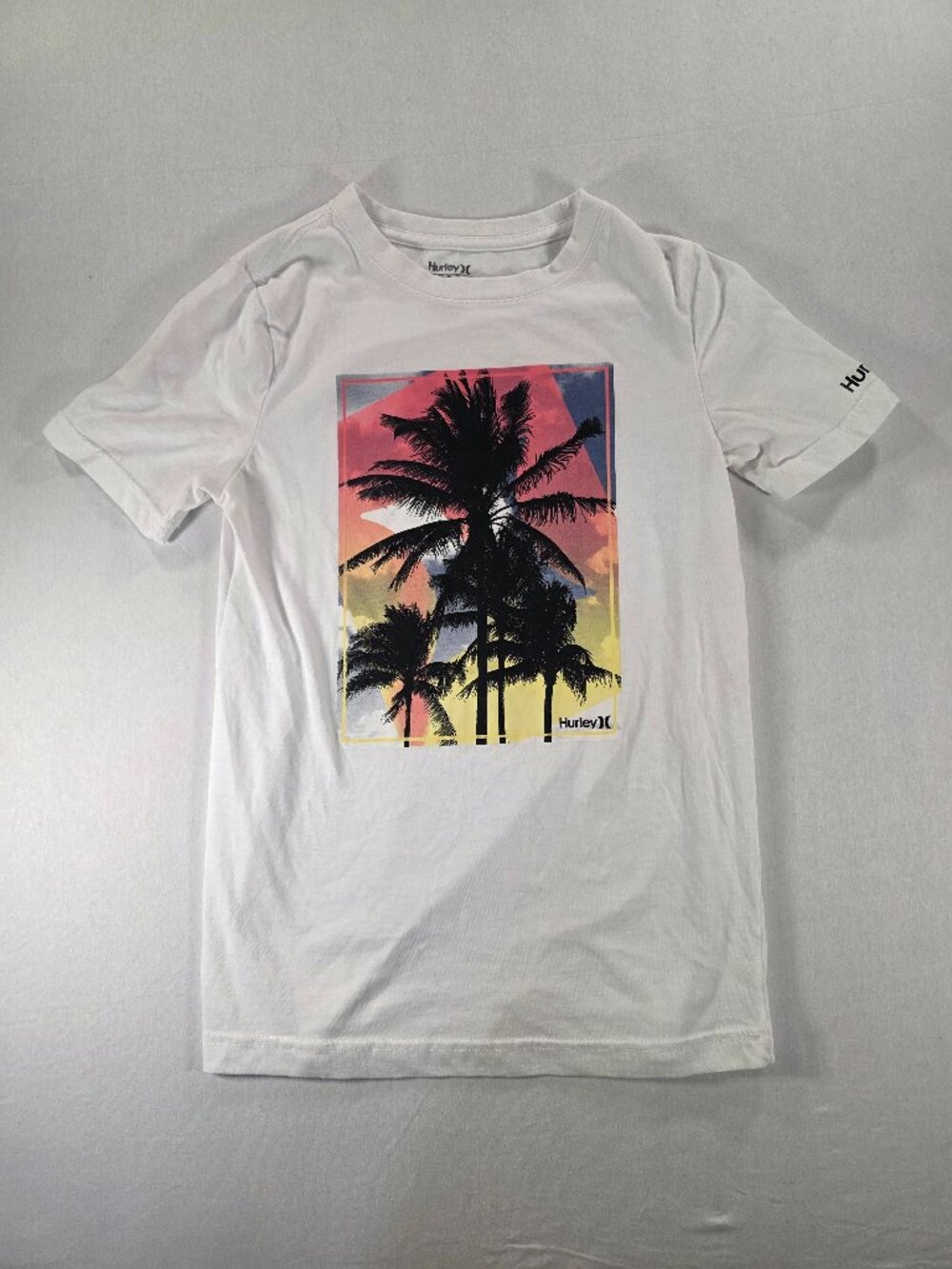 Hurley Boys Graphic Tee White Palm Tree Logo Short Sleeve T-Shirt Size M